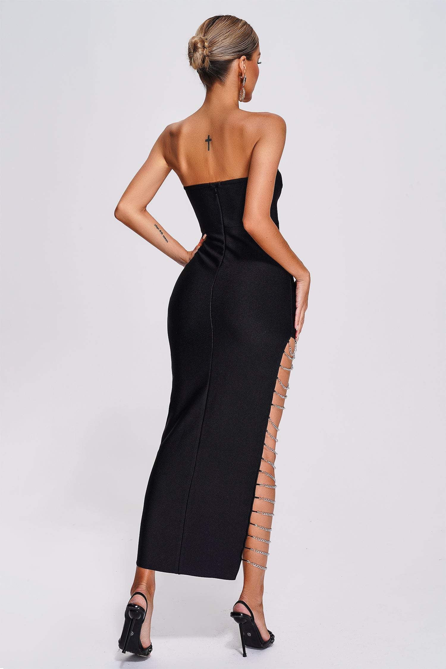 Black Strapless Diamante Midi Bandage Dress | Mix Mix Style [Hot Seller]-Mix MIx Style