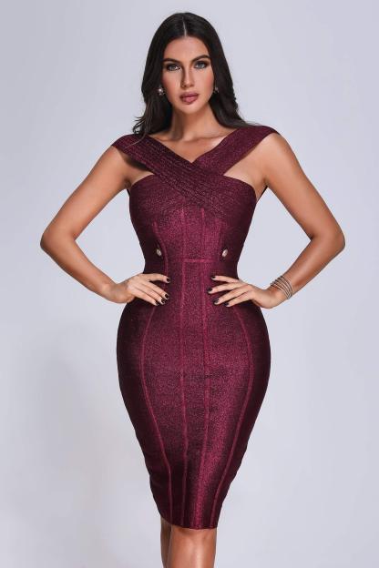 Red Wine Midi Bandage Dress | Mix Mix Style [Hot Seller]-Mix MIx Style