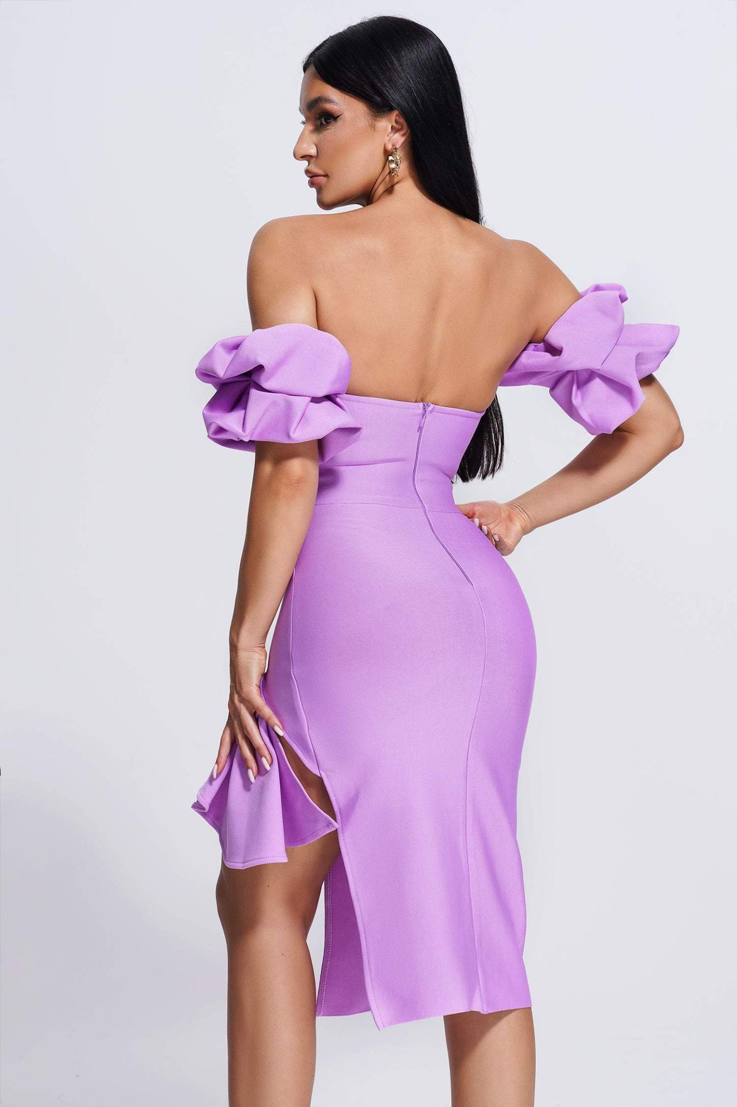 Off Shoulder Midi Bandage Dress in Purple | Mix Mix Style [Hot Seller]-Mix MIx Style