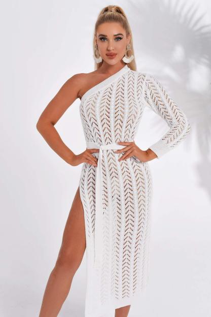 Maylene One Shoulder Slit Midi Dress-Mix MIx Style