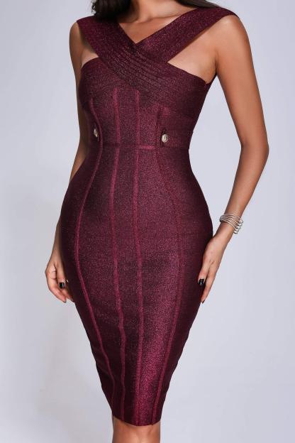 Red Wine Midi Bandage Dress | Mix Mix Style [Hot Seller]-Mix MIx Style