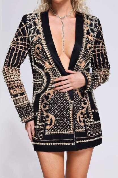 Black & Golden Pearl Black Blazer Mini Dress | Mix Mix Style [Hot Seller]-Mix MIx Style