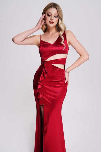Zore Satin Cutout Maxi Dress in Red-Mix MIx Style