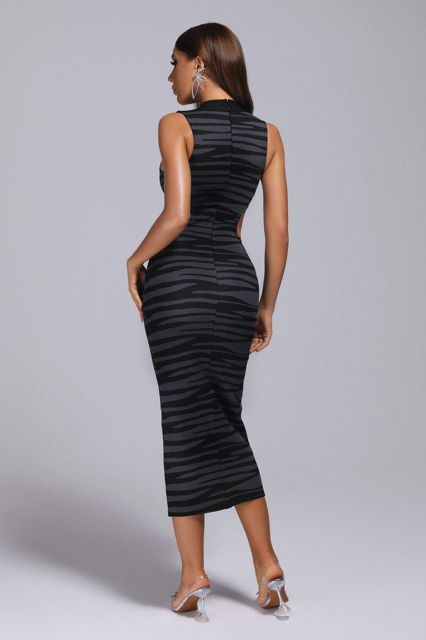 Black Zebra Midi Bandage Dress | Mix Mix Style [Hot Seller]-Mix MIx Style