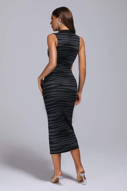 Black Zebra Midi Bandage Dress | Mix Mix Style [Hot Seller]-Mix MIx Style