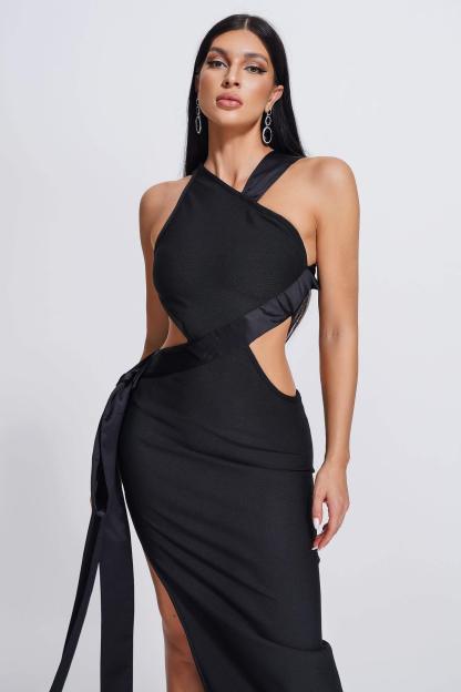 Black Cutout Midi Bandage Dress | Mix Mix Style [Hot Seller]-Mix MIx Style