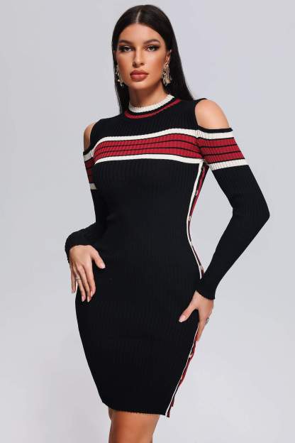 Black Long Sleeve Mini Knit Dress | Mix Mix Style [Hot Seller]-Mix MIx Style