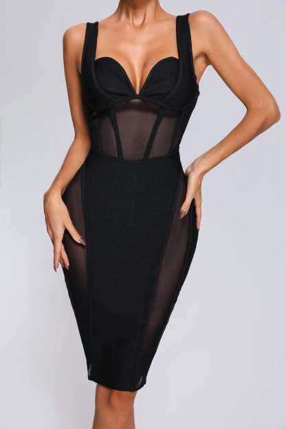 Mesh Midi Bandage Dress in Black | Mix Mix Style [Hot Seller]-Mix MIx Style