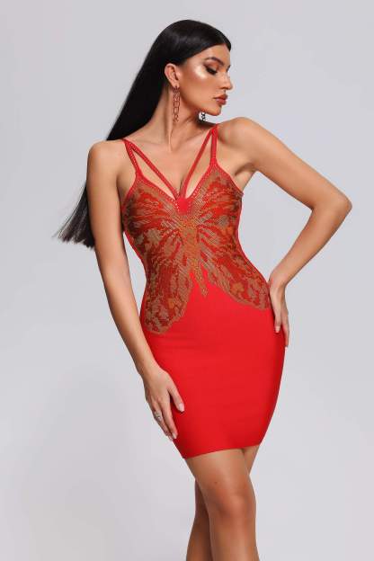 Red Butterfly Mini Bandage Dress | Mix Mix Style-Mix MIx Style