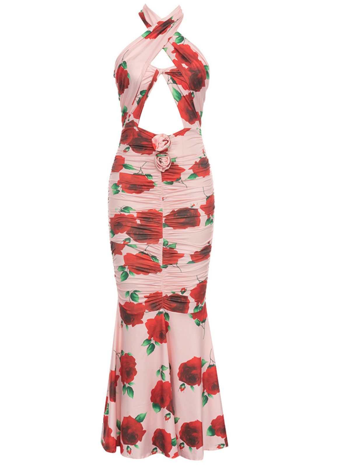 Charlotte Halterneck Rose Printed Maxi Dress-Mix MIx Style