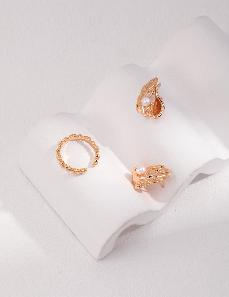 s925 Sterling Silver Akoya Pearl Leaf Earrings | Mix Mix Style [Hot Seller]