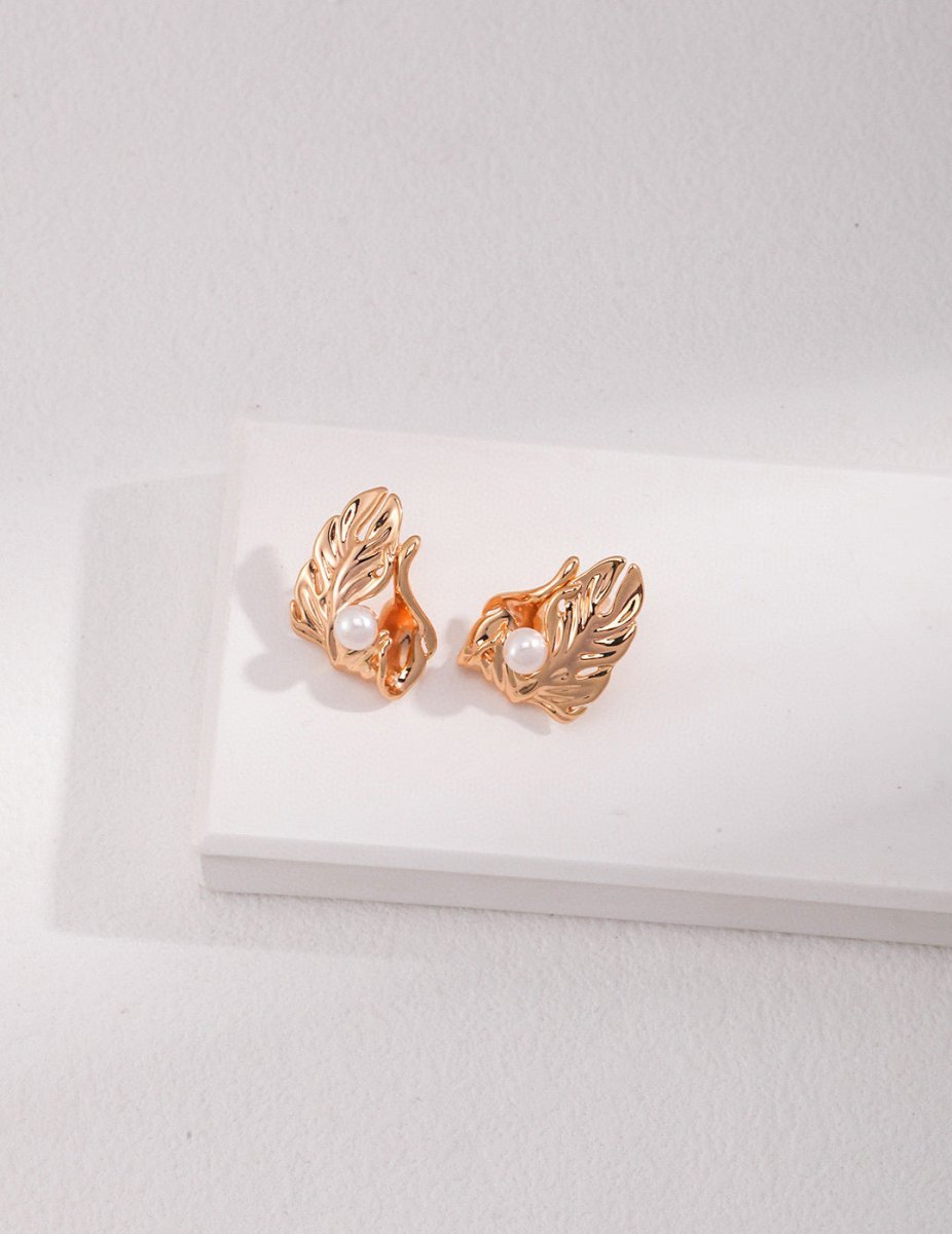 s925 Sterling Silver Akoya Pearl Leaf Earrings | Mix Mix Style [Hot Seller]