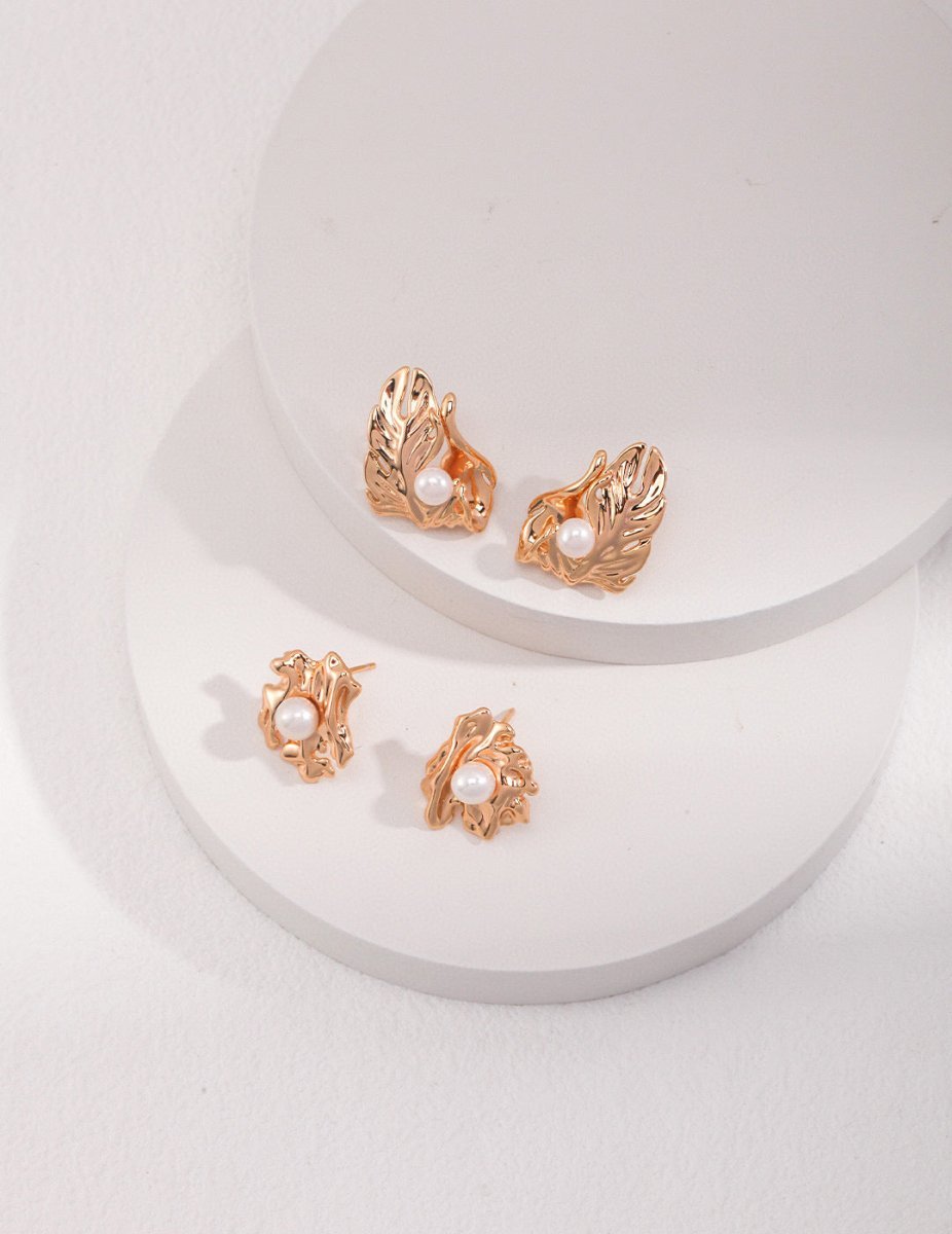 s925 Sterling Silver Akoya Pearl Leaf Earrings | Mix Mix Style [Hot Seller]