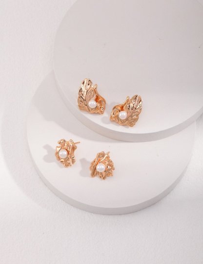 s925 Sterling Silver Akoya Pearl Leaf Earrings | Mix Mix Style [Hot Seller]