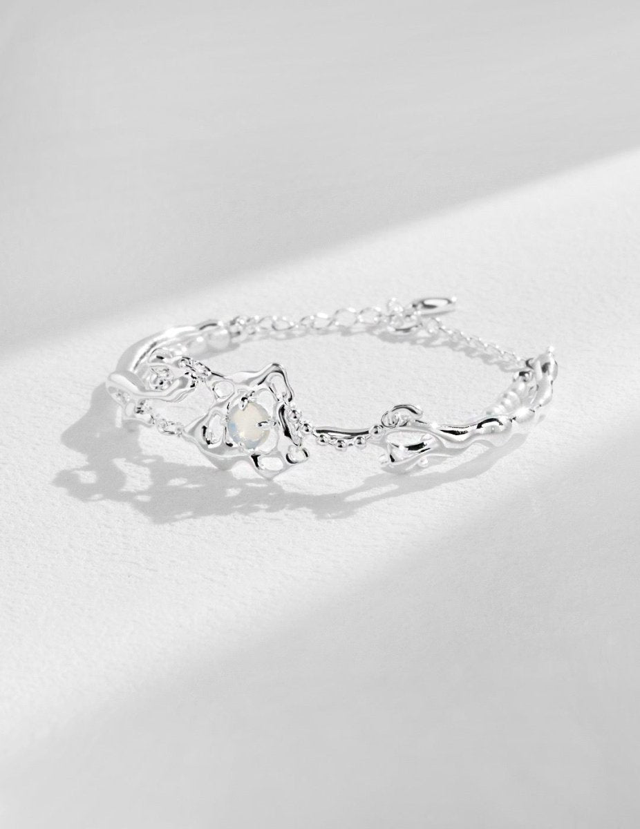 Love Heart with Opal and Pearl Chain Bracelet 18k White Gold Plated | Mix Mix Style [Hot Seller]-Mix MIx Style