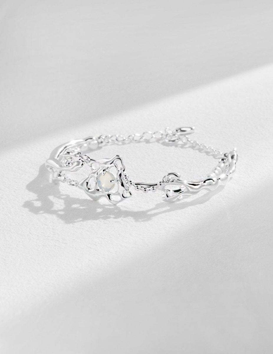 Love Heart with Opal and Pearl Chain Bracelet 18k White Gold Plated | Mix Mix Style [Hot Seller]-Mix MIx Style