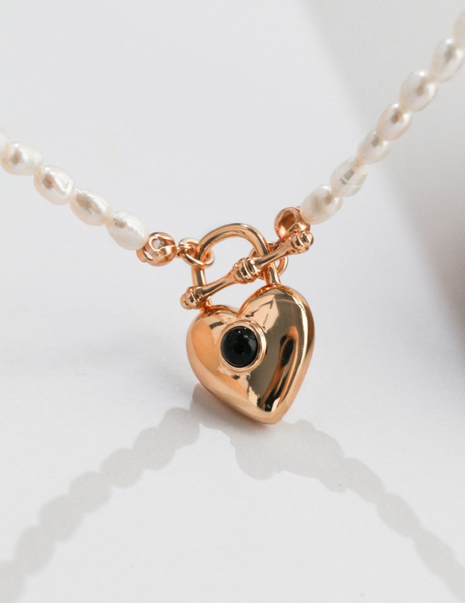 Love Heart Lock Akoya Pearl Sterling Silver Necklace | Mix Mix Style [Hot Seller]-Mix MIx Style