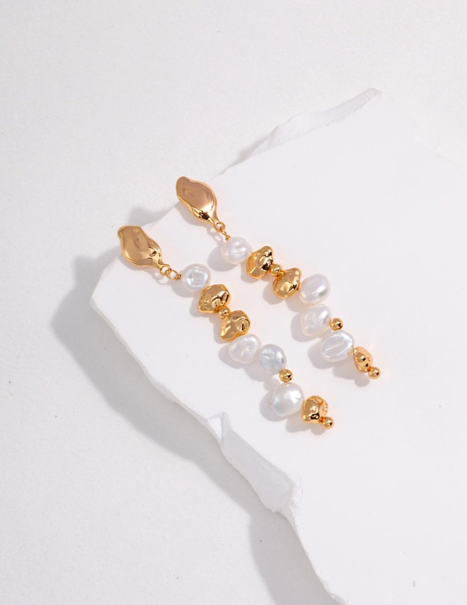 Irregular Akoya Pearl Drop and s925 Silver Bead Earrings | Mix Mix Style [Hot Seller]-Mix MIx Style