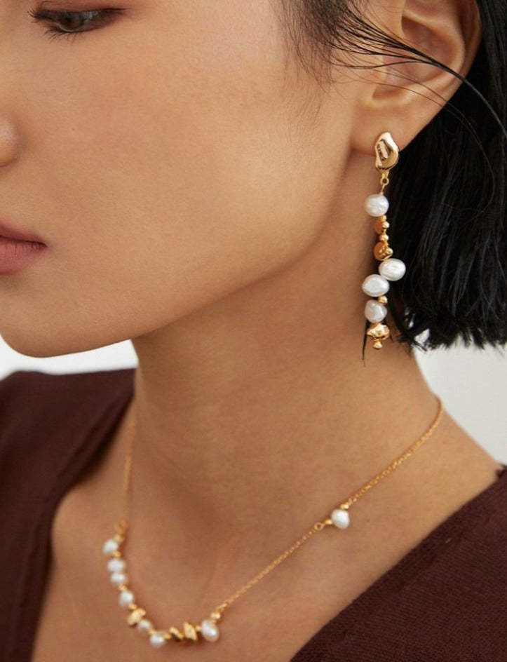 Irregular Akoya Pearl Drop and s925 Silver Bead Earrings | Mix Mix Style [Hot Seller]-Mix MIx Style