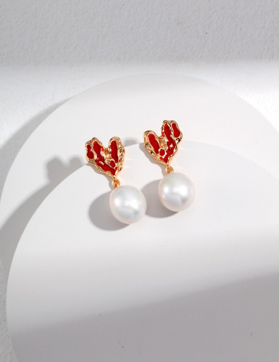 Love Heart Akoya Pearl Earrings Cute Earrings | Mix Mix Style [Hot Seller]-Mix MIx Style