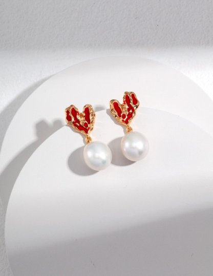Love Heart Akoya Pearl Earrings Cute Earrings | Mix Mix Style [Hot Seller]-Mix MIx Style