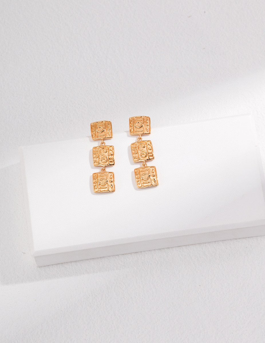 Minimalist Style Triple Square Sterling Silver Drop Earrings | Mix Mix Style [Hot Seller]-Mix MIx Style