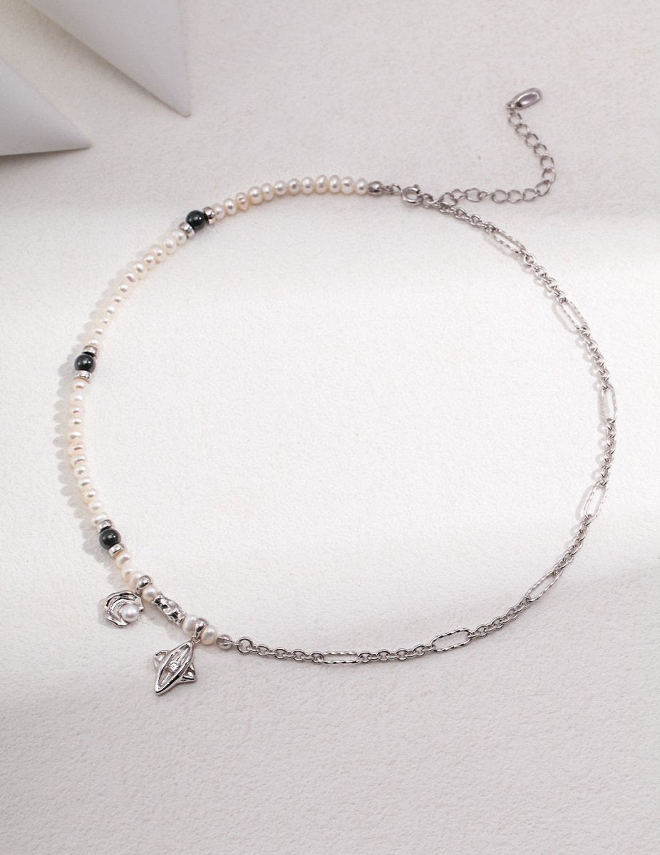 Moon and Star Sterling Silver and Pearl Necklace | Mix Mix Style-Mix MIx Style