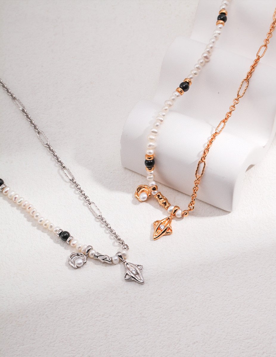 Moon and Star Sterling Silver and Pearl Necklace | Mix Mix Style-Mix MIx Style