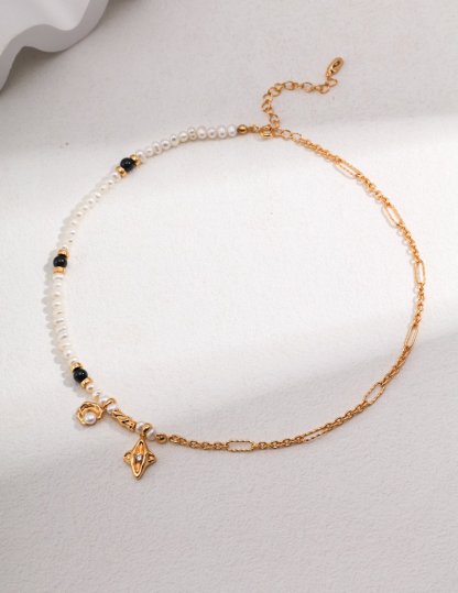 Moon and Star Sterling Silver and Pearl Necklace | Mix Mix Style-Mix MIx Style