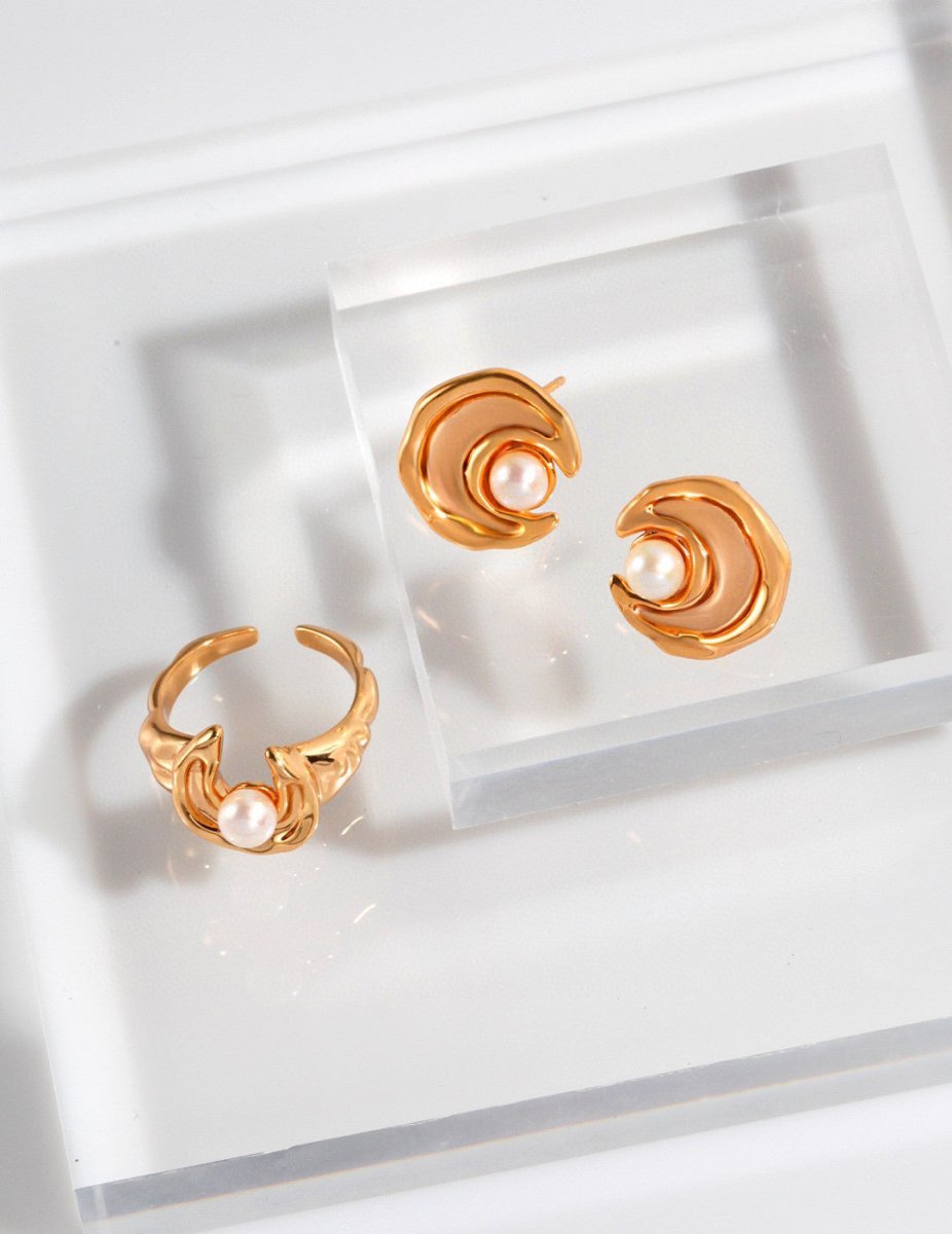 Moon Shape Sterling Silver and Akoya Pearl Open Rings | Mix Mix Style-Mix MIx Style