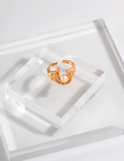 Moon Shape Sterling Silver and Akoya Pearl Open Rings | Mix Mix Style-Mix MIx Style