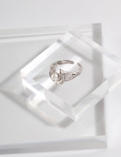 Moon Shape Sterling Silver and Akoya Pearl Open Rings | Mix Mix Style-Mix MIx Style
