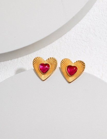 Love Heart with Pink Gemstone Sterling Silver Earrings | Mix Mix Style-Mix MIx Style