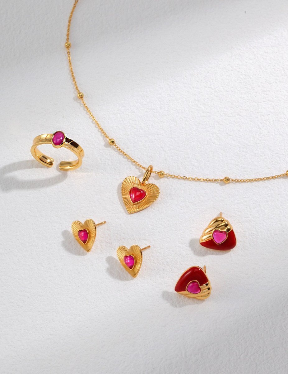 Love Heart with Pink Gemstone Sterling Silver Necklace | Mix Mix Style-Mix MIx Style
