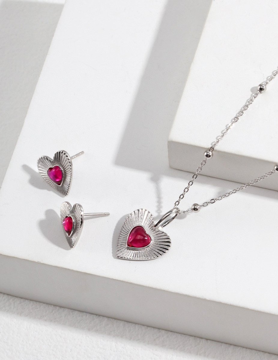 Love Heart with Pink Gemstone Sterling Silver Necklace | Mix Mix Style-Mix MIx Style