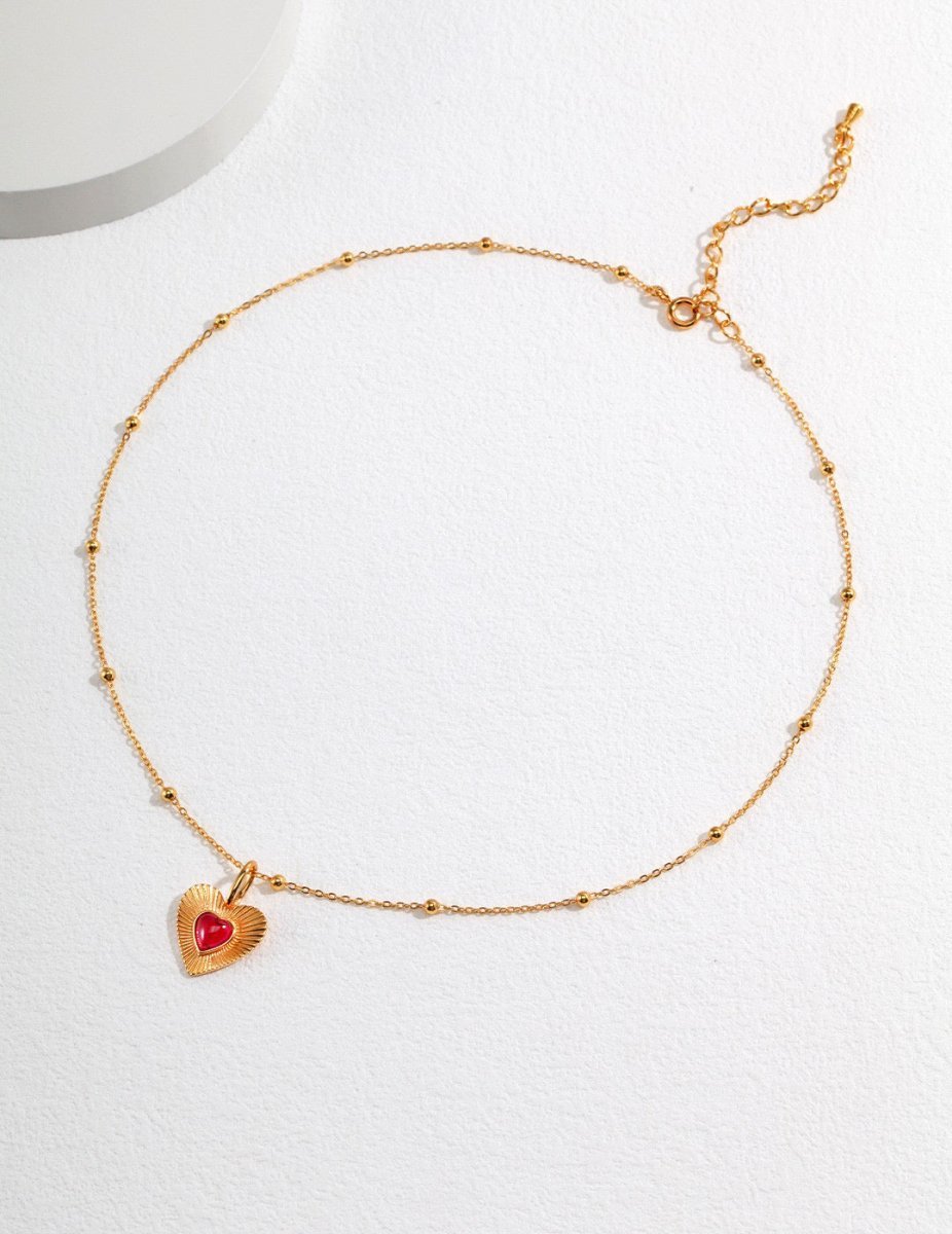 Love Heart with Pink Gemstone Sterling Silver Necklace | Mix Mix Style-Mix MIx Style