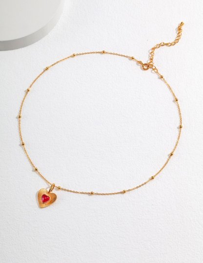 Love Heart with Pink Gemstone Sterling Silver Necklace | Mix Mix Style-Mix MIx Style