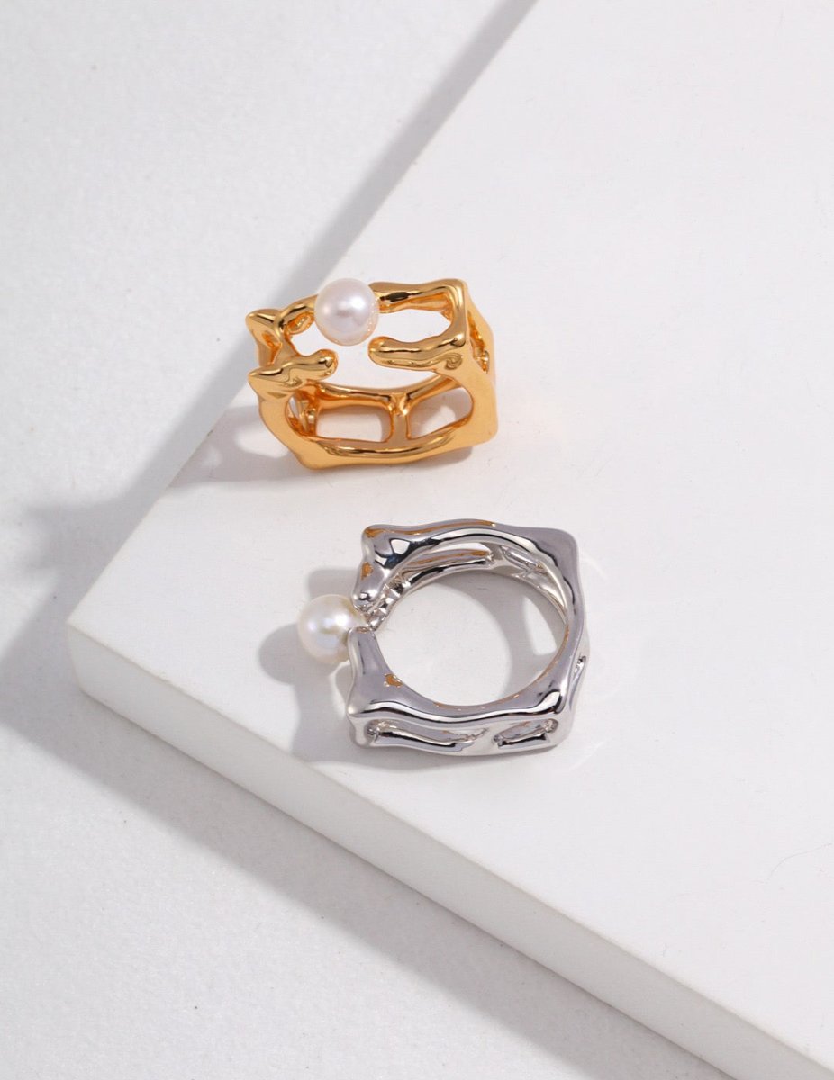 Square-shaped Akoya Pearl Sterling Silver Ring | Mix Mix Style-Mix MIx Style