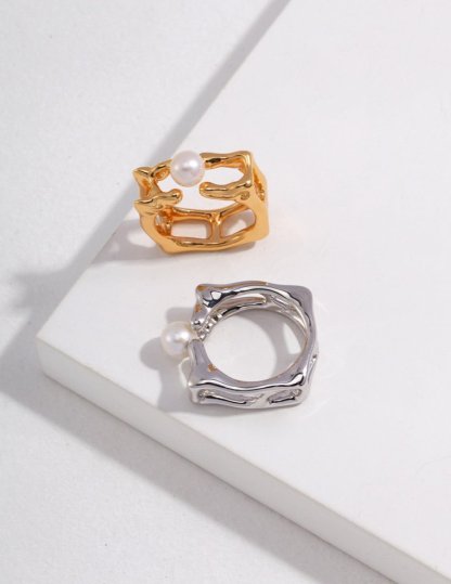 Square-shaped Akoya Pearl Sterling Silver Ring | Mix Mix Style-Mix MIx Style