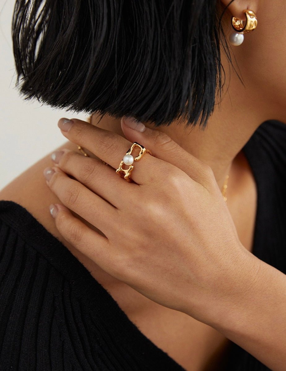 Square-shaped Akoya Pearl Sterling Silver Ring | Mix Mix Style-Mix MIx Style
