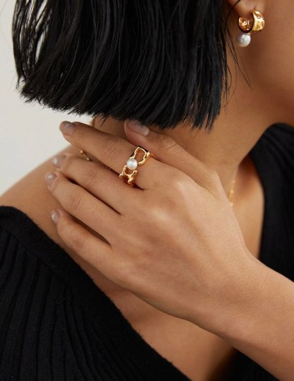Square-shaped Akoya Pearl Sterling Silver Ring | Mix Mix Style-Mix MIx Style