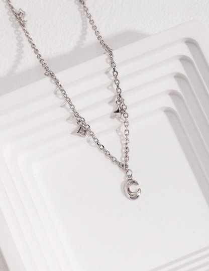 Moon and Star Sterling Silver Necklace | Mix Mix Style-Mix MIx Style