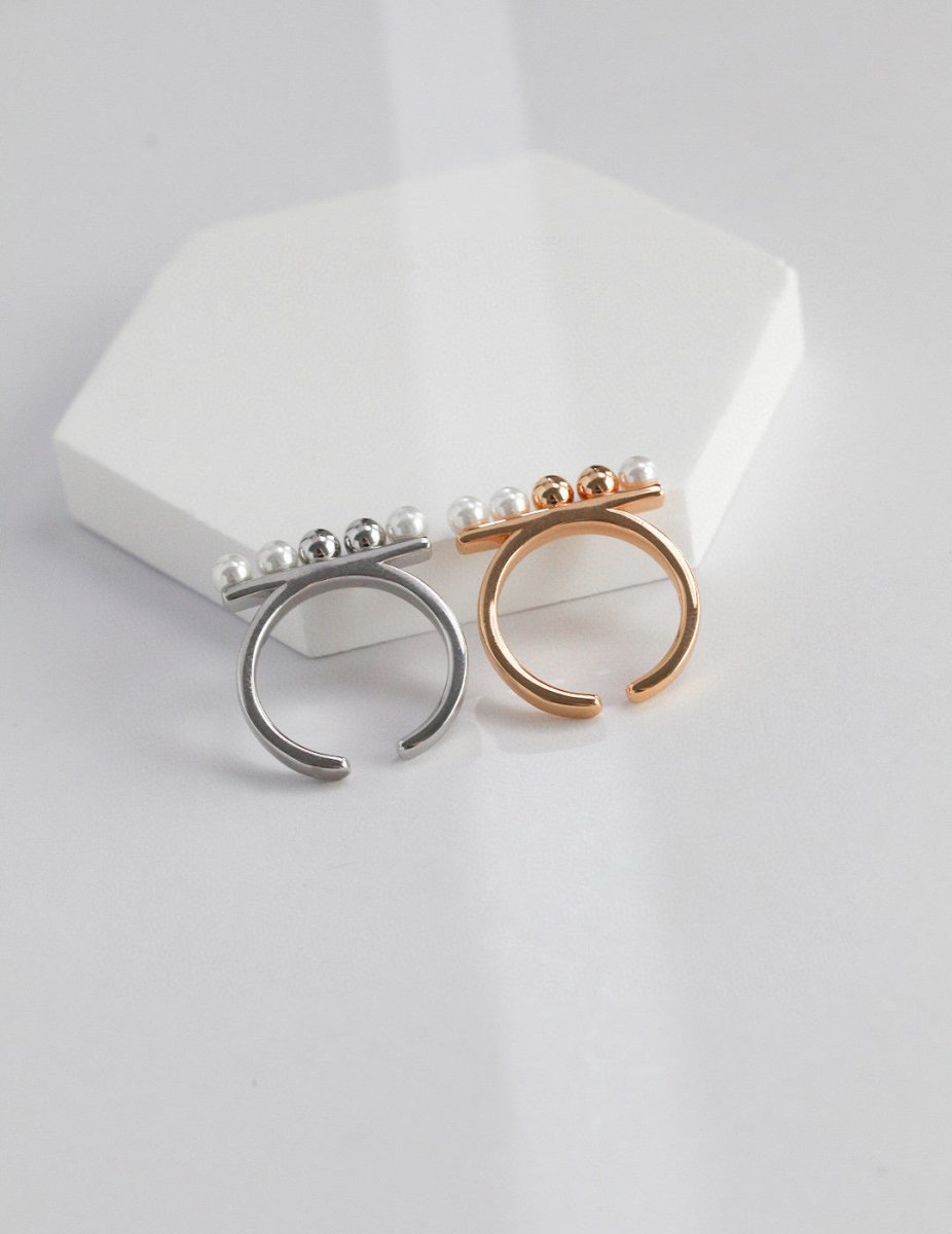 Akoya Pearl and Sterling Silver Bead Rings | Mix Mix Style-Mix MIx Style