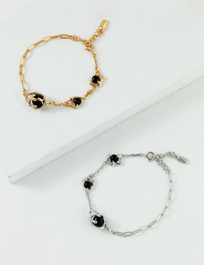 s925 Sterling Silver and Black Gemstone Bracelet | Mix Mix Style-Mix MIx Style