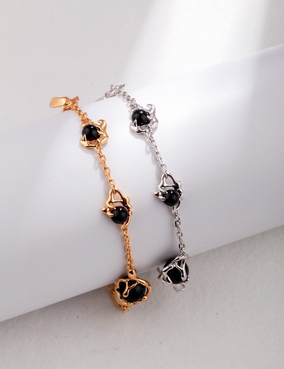 s925 Sterling Silver and Black Gemstone Bracelet | Mix Mix Style-Mix MIx Style