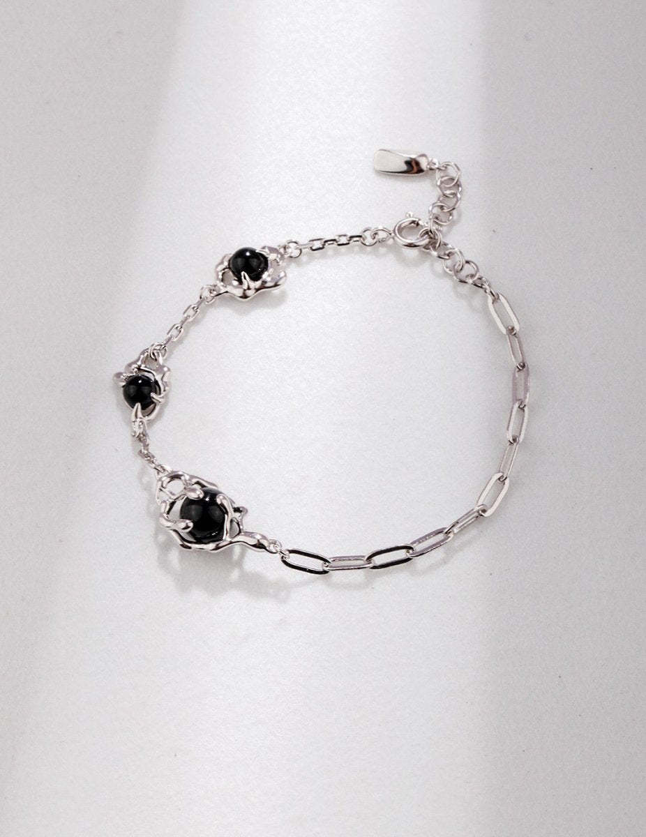 s925 Sterling Silver and Black Gemstone Bracelet | Mix Mix Style-Mix MIx Style