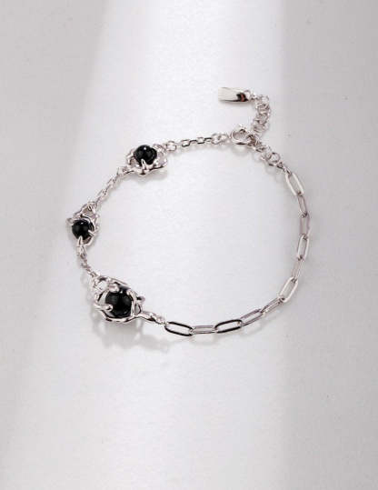 s925 Sterling Silver and Black Gemstone Bracelet | Mix Mix Style-Mix MIx Style