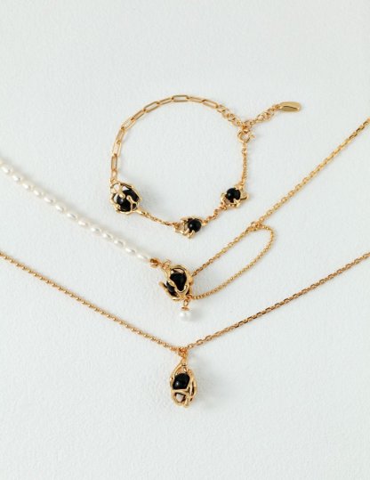 Sterling Silver and Black Gemstone Necklace | Mix Mix Style [Hot Seller]-Mix MIx Style