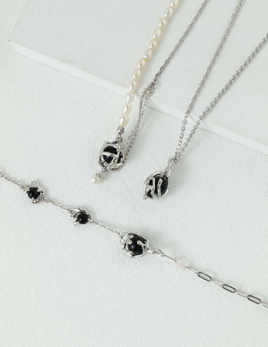 Sterling Silver and Black Gemstone Necklace | Mix Mix Style [Hot Seller]-Mix MIx Style