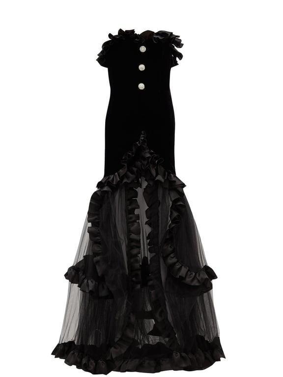 Strapless Ruffle Tulle Maxi Dress-Mix MIx Style